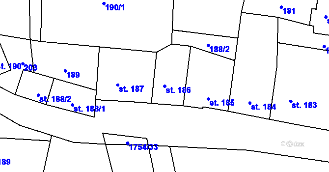 Parcela st. 186 v KÚ Načeradec, Katastrální mapa