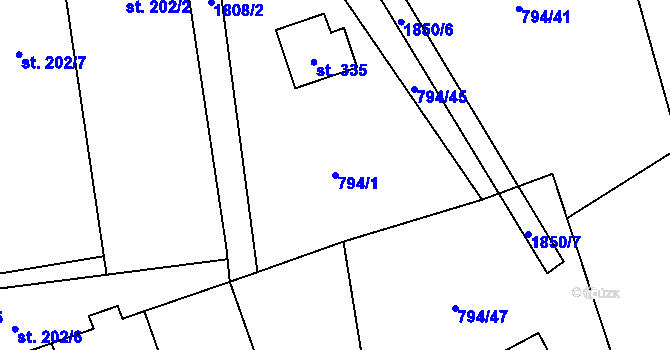 Parcela st. 794/1 v KÚ Načeradec, Katastrální mapa