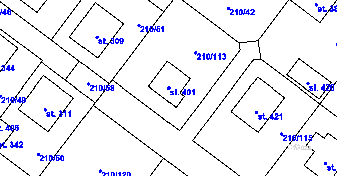 Parcela st. 401 v KÚ Načeradec, Katastrální mapa