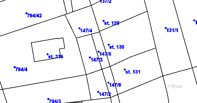 Parcela st. 147/5 v KÚ Načeradec, Katastrální mapa