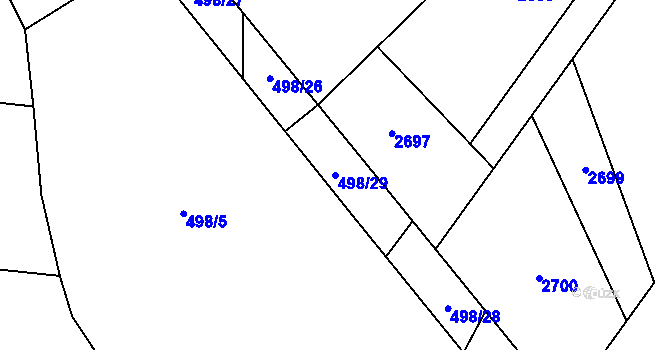 Parcela st. 498/29 v KÚ Olešná u Načeradce, Katastrální mapa