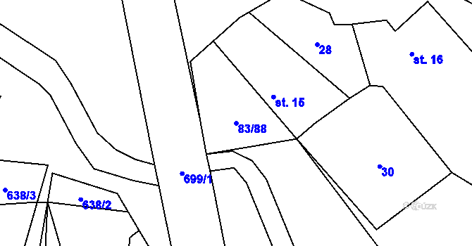 Parcela st. 83/88 v KÚ Olešná u Načeradce, Katastrální mapa