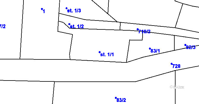 Parcela st. 1/1 v KÚ Vračkovice, Katastrální mapa