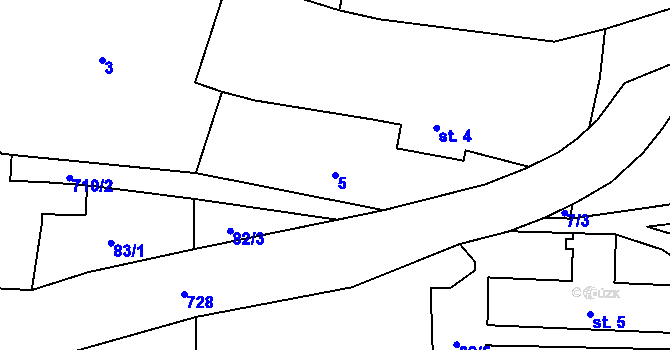 Parcela st. 5 v KÚ Vračkovice, Katastrální mapa