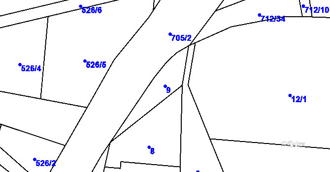 Parcela st. 9 v KÚ Vračkovice, Katastrální mapa