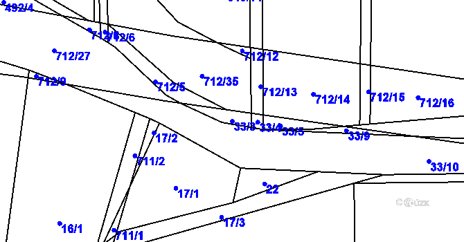 Parcela st. 33/3 v KÚ Vračkovice, Katastrální mapa