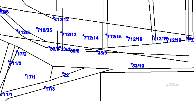 Parcela st. 33/9 v KÚ Vračkovice, Katastrální mapa