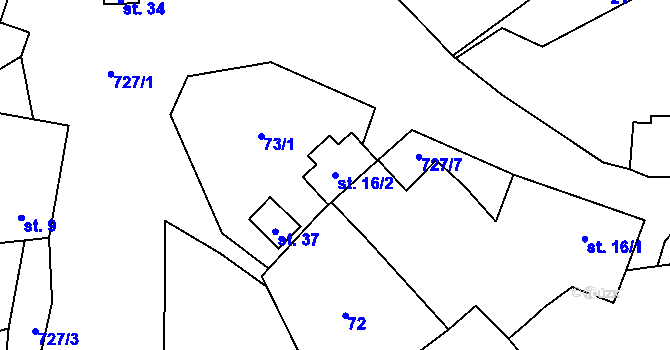Parcela st. 16/2 v KÚ Vračkovice, Katastrální mapa