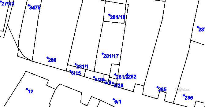 Parcela st. 281/17 v KÚ Načeratice, Katastrální mapa