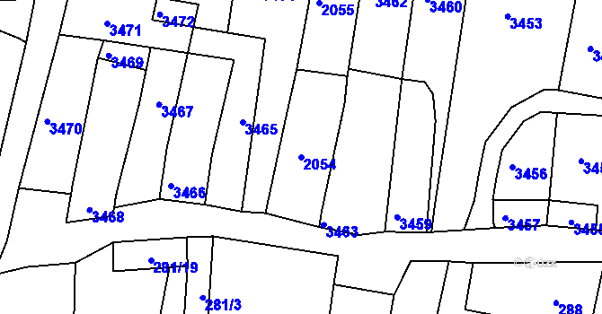 Parcela st. 2054 v KÚ Načeratice, Katastrální mapa