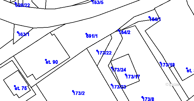 Parcela st. 173/22 v KÚ Licomělice, Katastrální mapa
