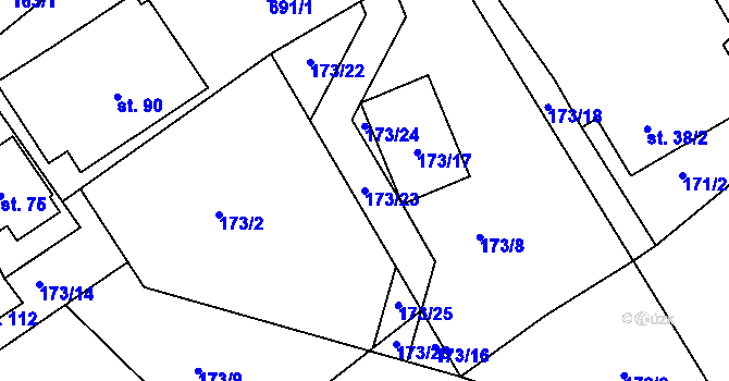 Parcela st. 173/23 v KÚ Licomělice, Katastrální mapa