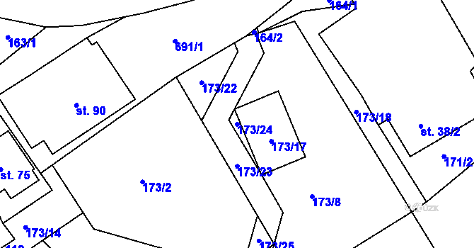 Parcela st. 173/24 v KÚ Licomělice, Katastrální mapa