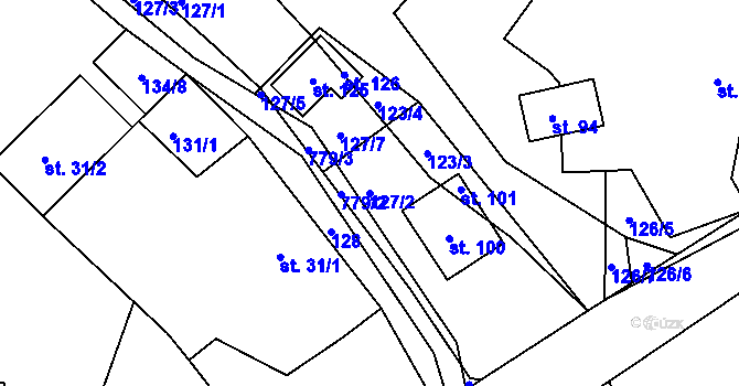 Parcela st. 127/2 v KÚ Licomělice, Katastrální mapa