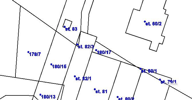Parcela st. 180/17 v KÚ Licomělice, Katastrální mapa