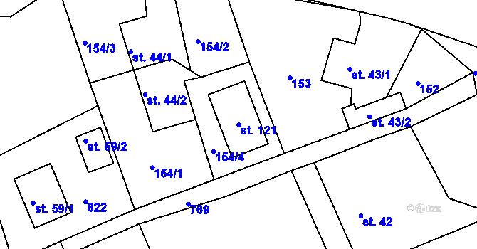 Parcela st. 121 v KÚ Licomělice, Katastrální mapa