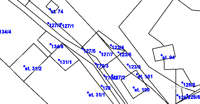 Parcela st. 127/7 v KÚ Licomělice, Katastrální mapa