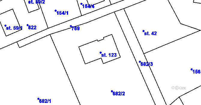 Parcela st. 123 v KÚ Licomělice, Katastrální mapa