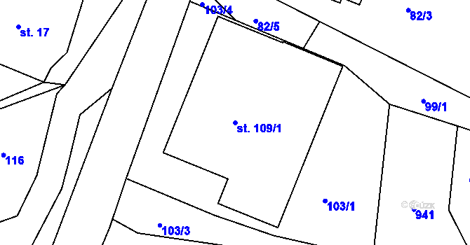 Parcela st. 109/1 v KÚ Načešice, Katastrální mapa