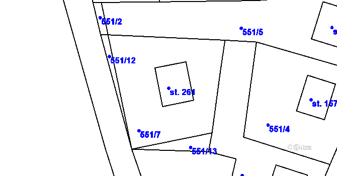 Parcela st. 261 v KÚ Načešice, Katastrální mapa