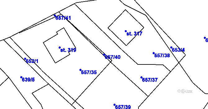 Parcela st. 657/40 v KÚ Nadějkov, Katastrální mapa