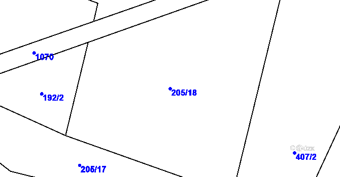 Parcela st. 205/18 v KÚ Nadějkov, Katastrální mapa