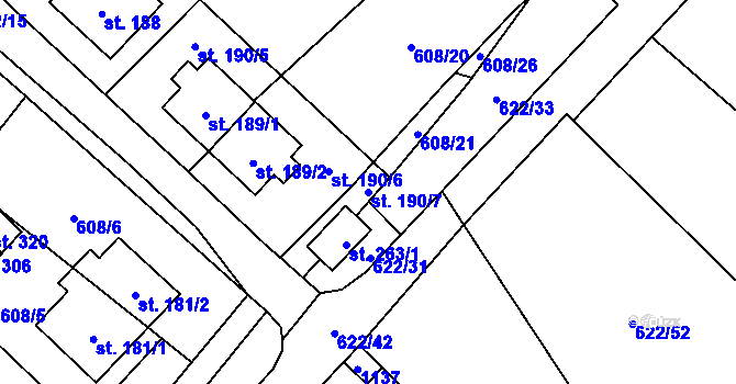 Parcela st. 190/7 v KÚ Nadějkov, Katastrální mapa