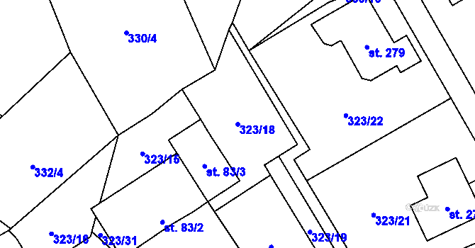 Parcela st. 323/18 v KÚ Nadějkov, Katastrální mapa