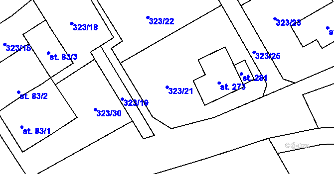 Parcela st. 323/21 v KÚ Nadějkov, Katastrální mapa