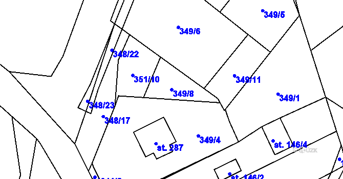 Parcela st. 349/8 v KÚ Nadějkov, Katastrální mapa