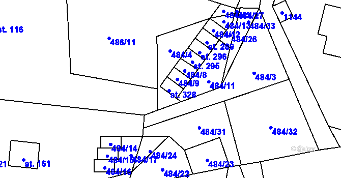 Parcela st. 484/10 v KÚ Nadějkov, Katastrální mapa