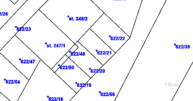 Parcela st. 622/21 v KÚ Nadějkov, Katastrální mapa