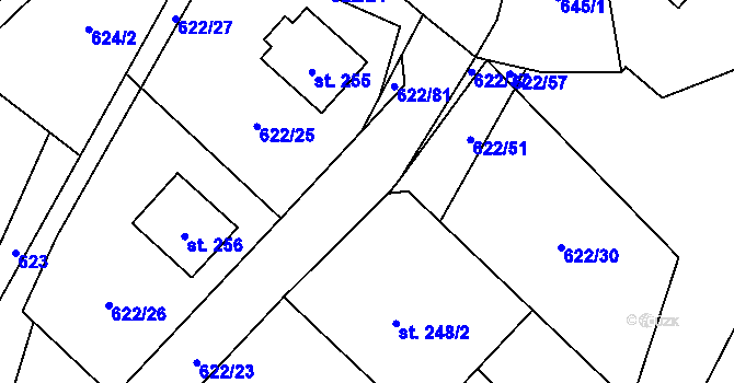 Parcela st. 622/23 v KÚ Nadějkov, Katastrální mapa
