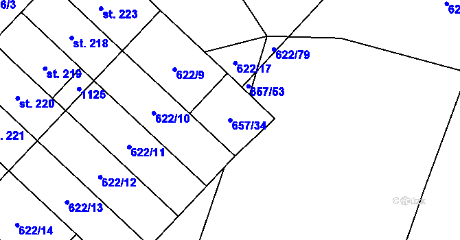 Parcela st. 657/34 v KÚ Nadějkov, Katastrální mapa