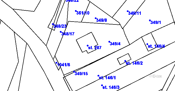 Parcela st. 287 v KÚ Nadějkov, Katastrální mapa