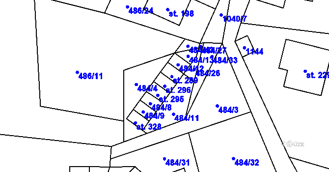 Parcela st. 296 v KÚ Nadějkov, Katastrální mapa