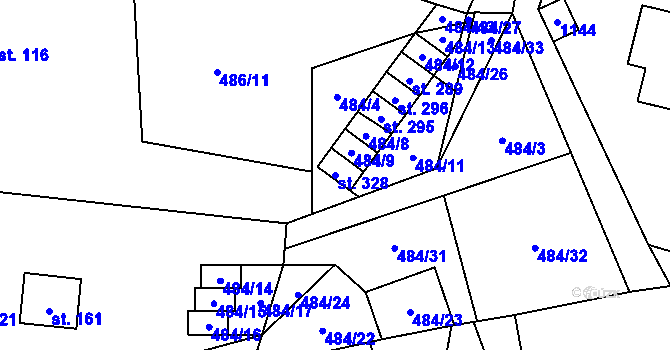 Parcela st. 328 v KÚ Nadějkov, Katastrální mapa