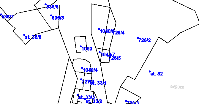 Parcela st. 1040/7 v KÚ Starcova Lhota, Katastrální mapa