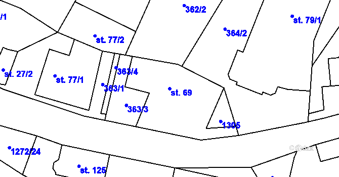 Parcela st. 69 v KÚ Nadějov, Katastrální mapa