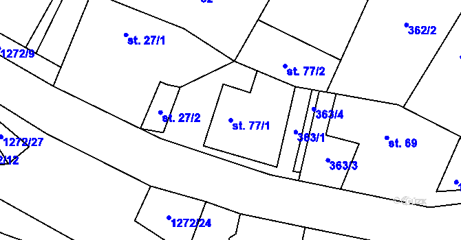Parcela st. 77/1 v KÚ Nadějov, Katastrální mapa