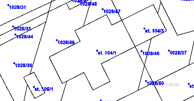 Parcela st. 104/1 v KÚ Nadějov, Katastrální mapa