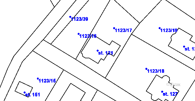 Parcela st. 121 v KÚ Nadějov, Katastrální mapa