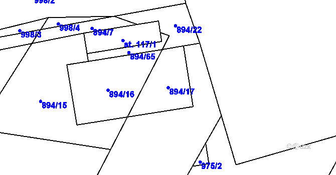 Parcela st. 894/17 v KÚ Nadějov, Katastrální mapa