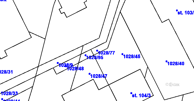 Parcela st. 1028/77 v KÚ Nadějov, Katastrální mapa