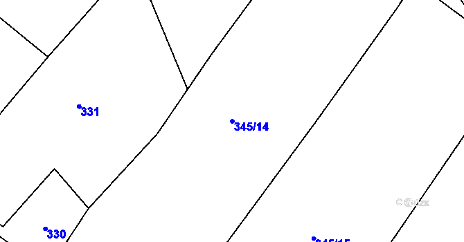 Parcela st. 345/14 v KÚ Nadějov, Katastrální mapa
