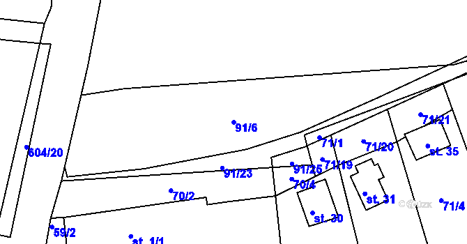 Parcela st. 91/6 v KÚ Kostelec u Nadryb, Katastrální mapa
