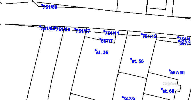 Parcela st. 36 v KÚ Nadryby, Katastrální mapa