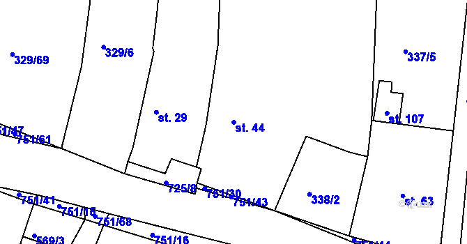 Parcela st. 44 v KÚ Nadryby, Katastrální mapa
