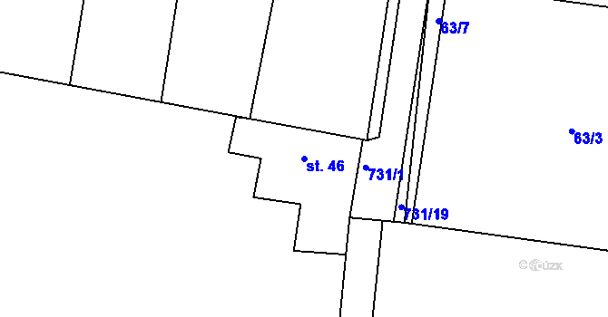 Parcela st. 46 v KÚ Nadryby, Katastrální mapa