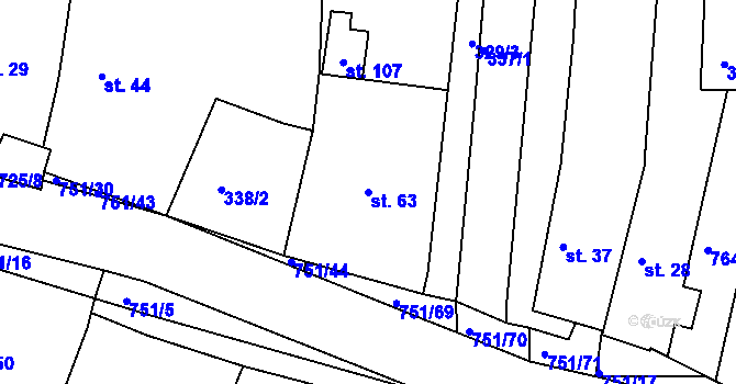 Parcela st. 63 v KÚ Nadryby, Katastrální mapa